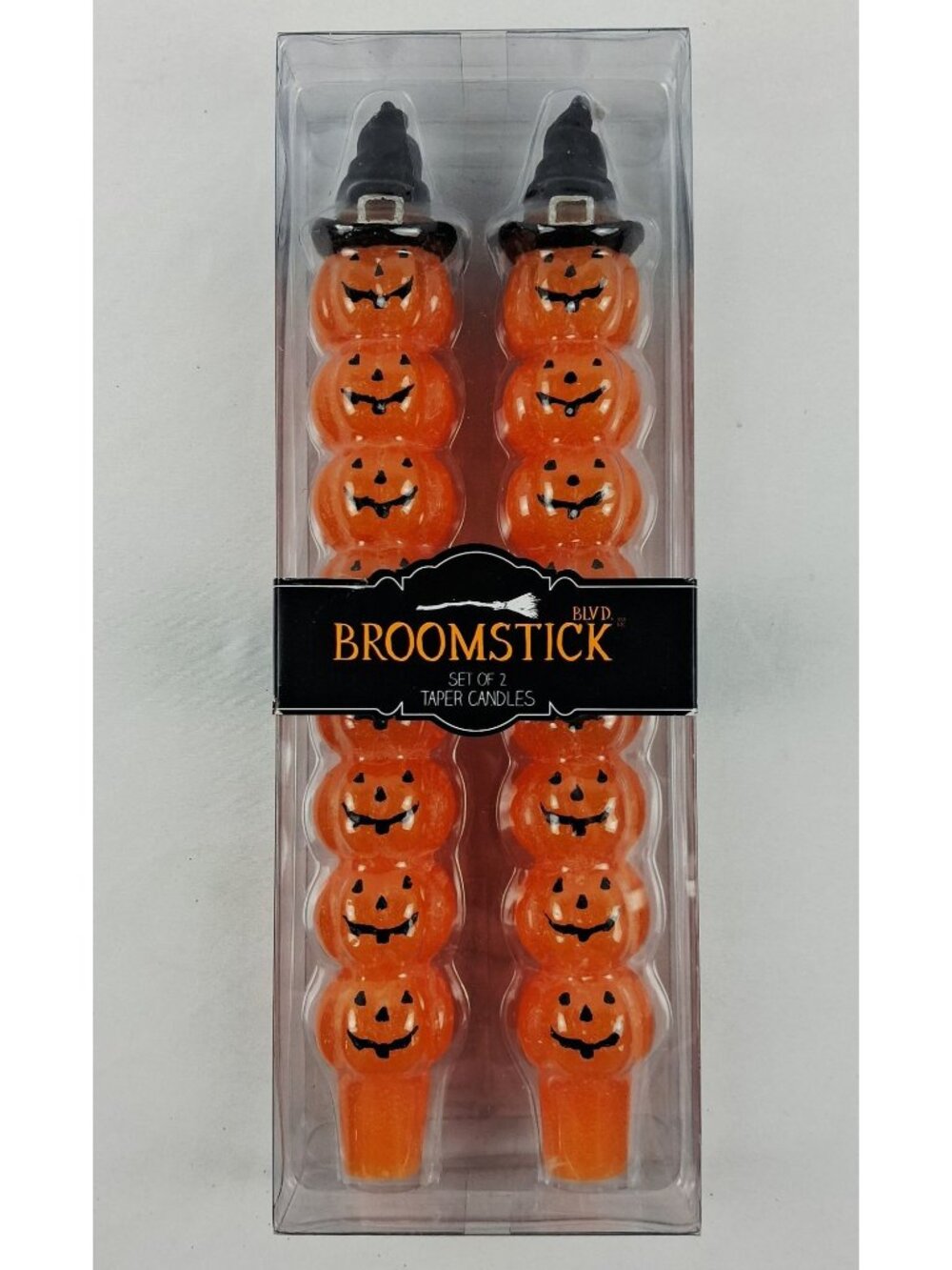 Broomstick Blvd Halloween Stacked Pumpkins Taper Candles 9.75" Hocus Pocus